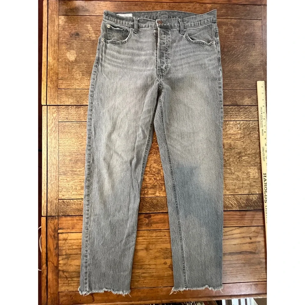 GAP Cheeky Straight High Rise 32 14T frayed hem grey denim jeans Tall XL
